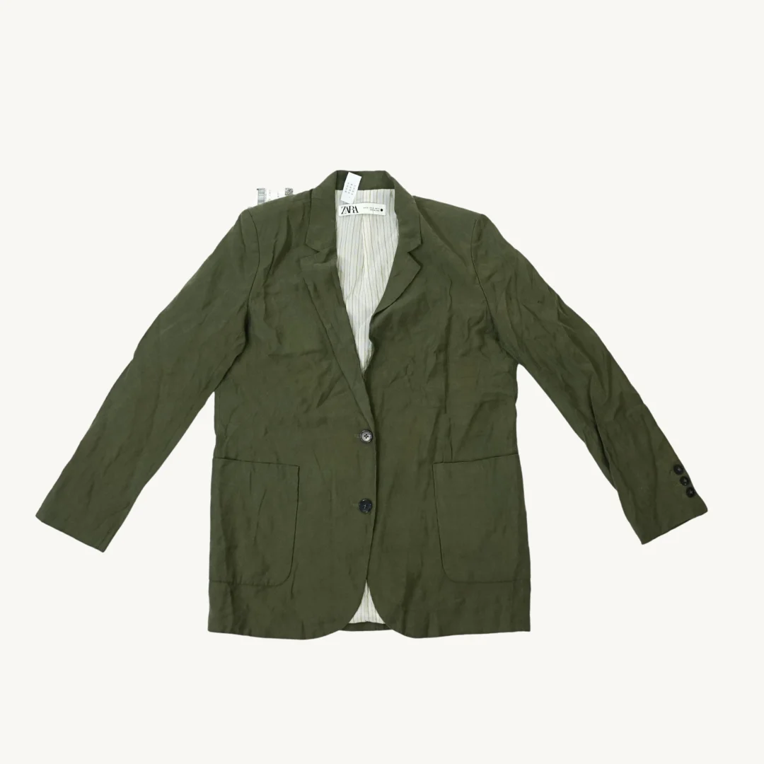 Blazer Vestón Zara Verde Oliva de Lino