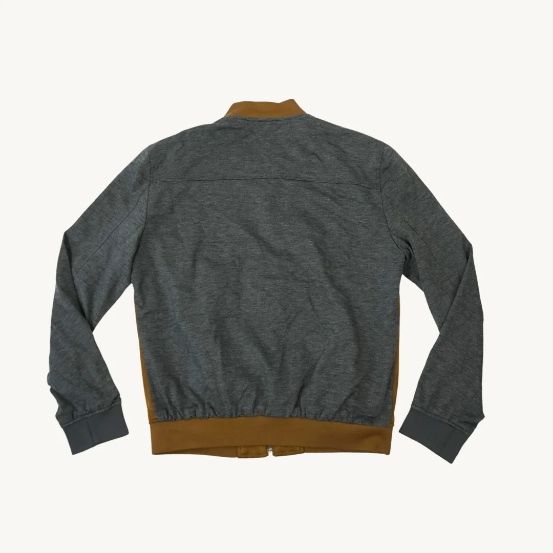 Chaqueta Bomber Zara Combinada en Gamuza Café y Punto Gris — foto 2