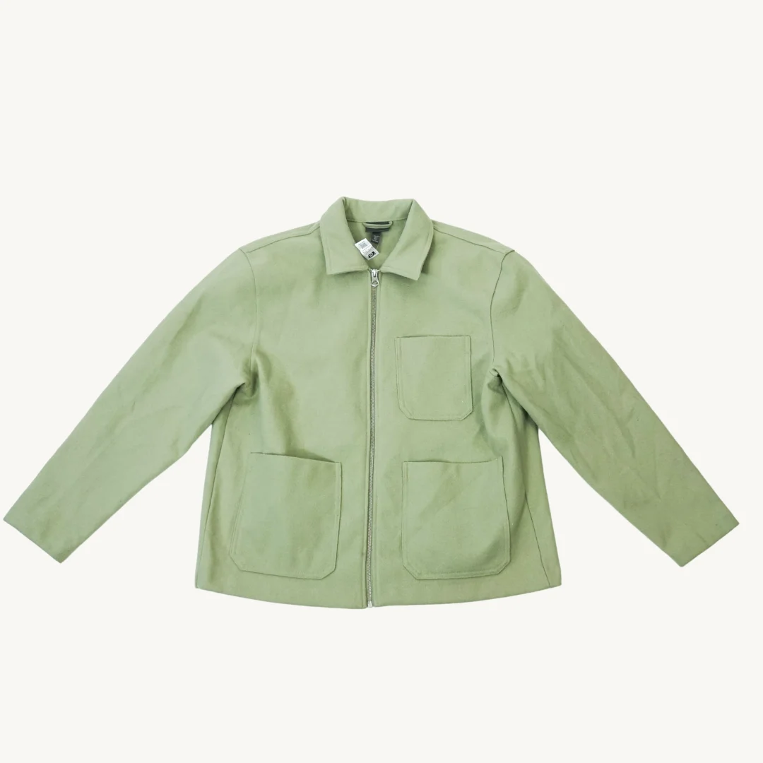Chaqueta Camisera H&M Verde Oliva Claro con Cierre Metálico