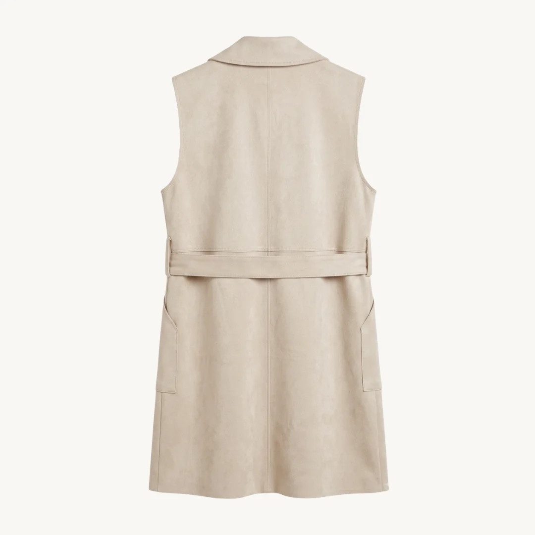 Chaleco Largo Zara Beige Estilo Gabardina Sin Mangas — foto 2