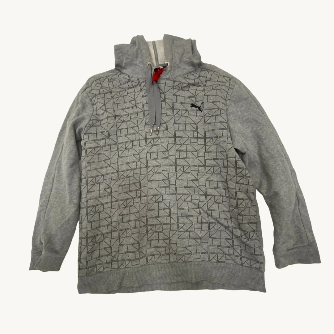 Puma Poleron con Capucha Gris Jaspeado con Patrón Geométrico de Logotipo