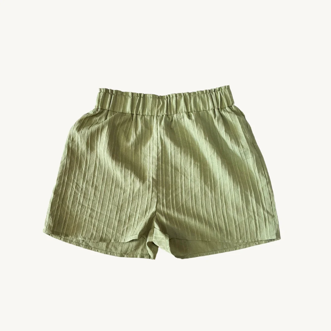 Short de Lino Verde Oliva - Cintura Elástica Paperbag