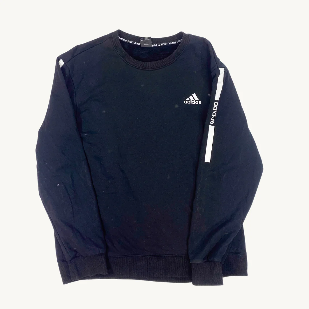 Poleron Adidas Clásica Negra Logo Pequeño y Franjas Laterales