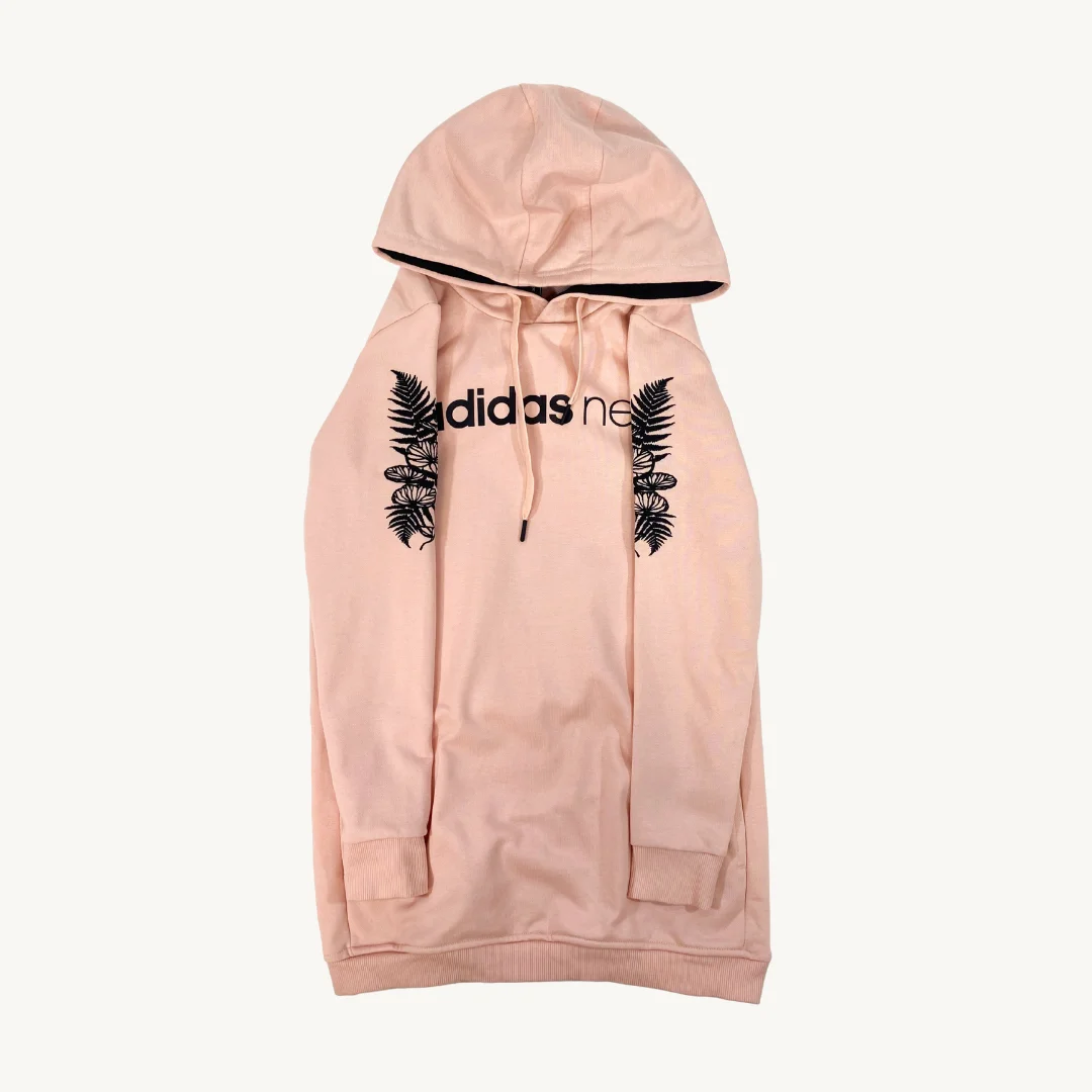 Poleron Capucha Adidas Neo Rosa Flores y Estampado Botánico