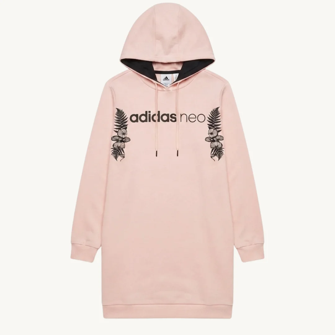 Poleron Capucha Adidas Neo Rosa Flores y Estampado Botánico