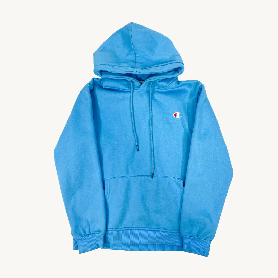 Poleron con Capucha Champion Logo Pequeño Azul Claro