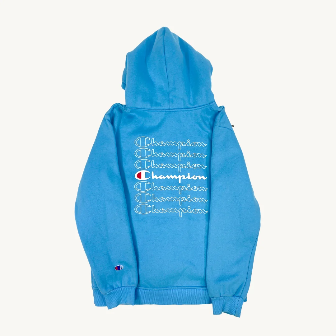 Poleron con Capucha Champion Logo Pequeño Azul Claro