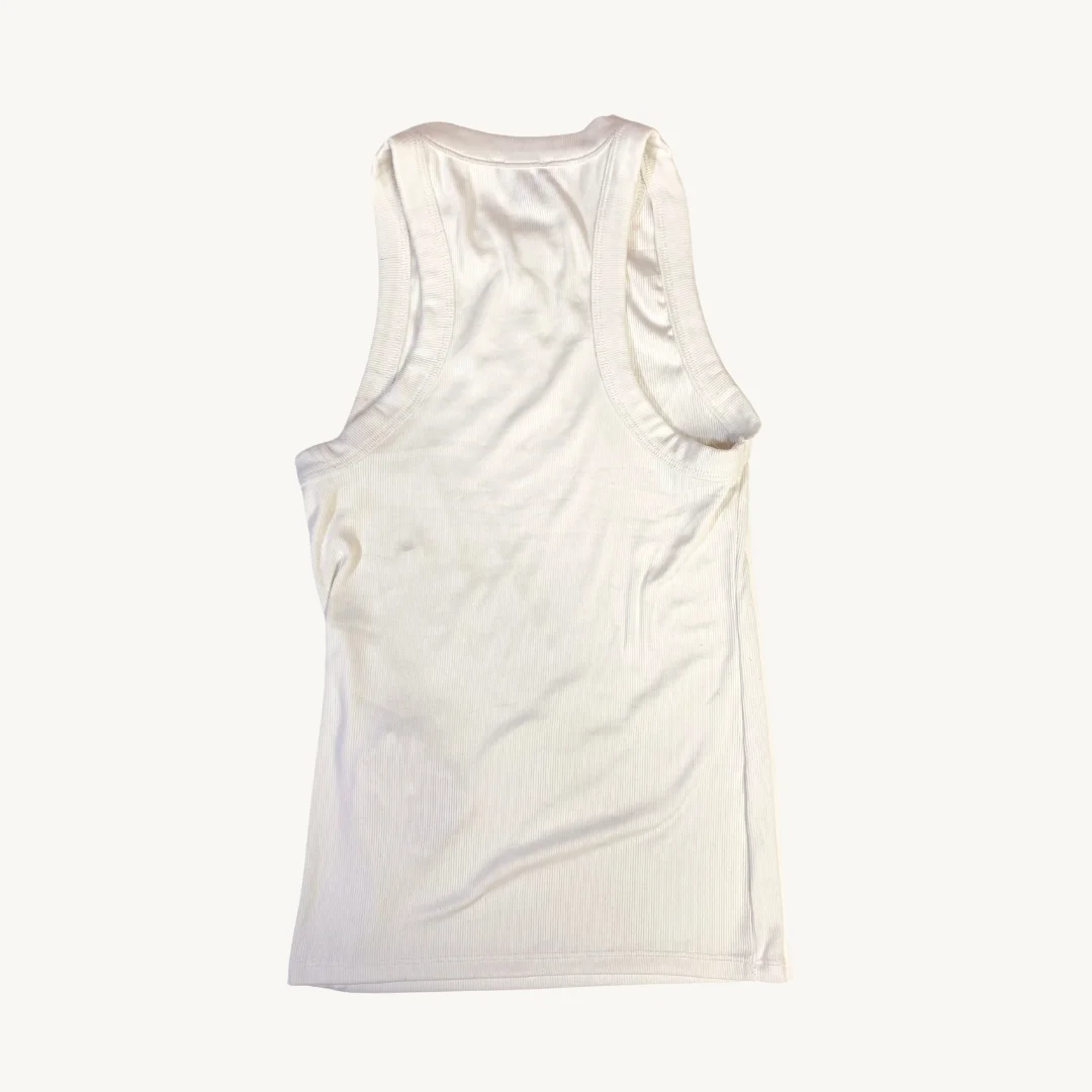 Tank Top Sin Mangas Acanalado con Cuello Alto en Blanco Crudo