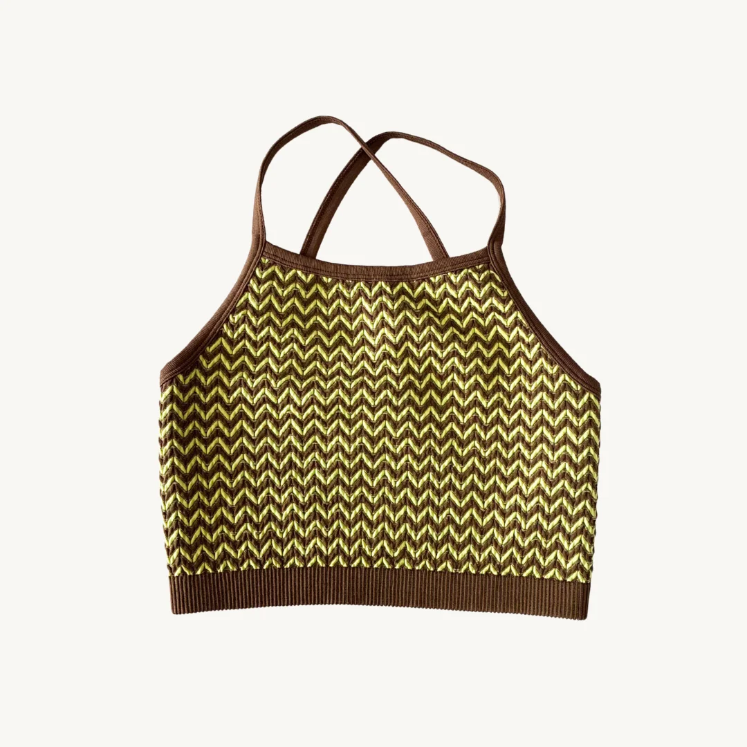 Top Halter Bershka - Estampado Zig-Zag en Tonos Tierra