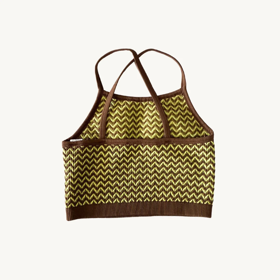 Top Halter Bershka - Estampado Zig-Zag en Tonos Tierra
